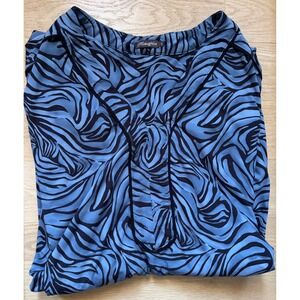 J McLaughlin Women's Long Sleeve Tunic Top XL Blue Abstract Zebra Spandex V-Neck